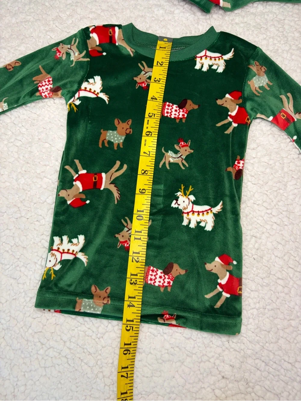 Kids Green Holiday Dog Print Christmas Designs Pajama Set